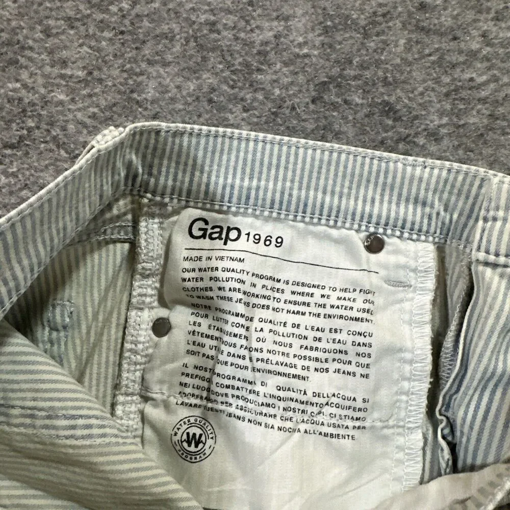 New Gap 1969‎ Girlfriend Jeans Womens 25r White Blue Pinstripe Bleached Railroad